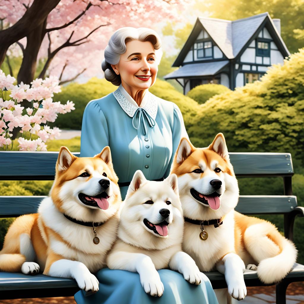 Helen Keller and her Akita dogs