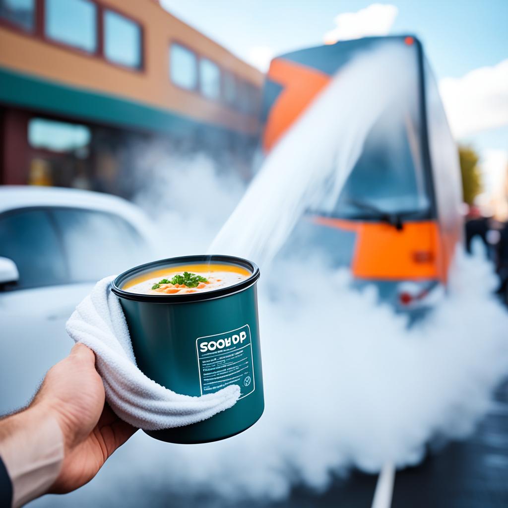 Transporting hot soup for catering